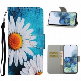 Flip Case voor Samsung Galaxy S21 Ultra 5G Meesterlijke Bloemen Met Riem