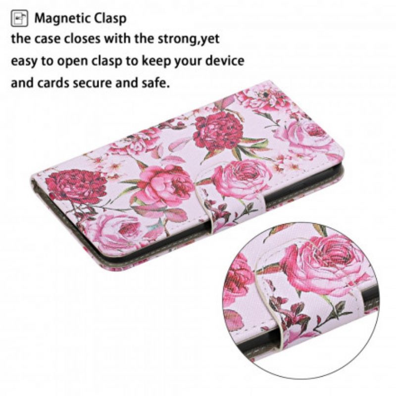 Flip Case voor Samsung Galaxy S21 Ultra 5G Meesterlijke Bloemen Met Riem