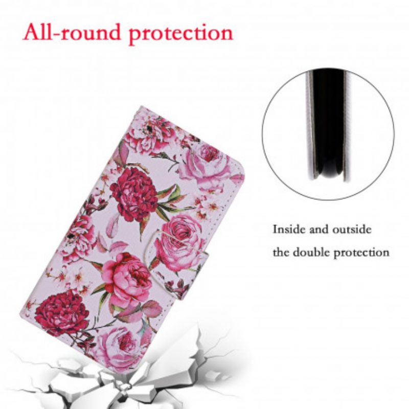 Flip Case voor Samsung Galaxy S21 Ultra 5G Meesterlijke Bloemen Met Riem