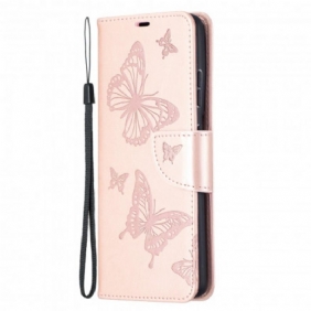 Flip Case voor Samsung Galaxy S21 Ultra 5G Vlinders Tijdens De Vlucht Met Lanyard