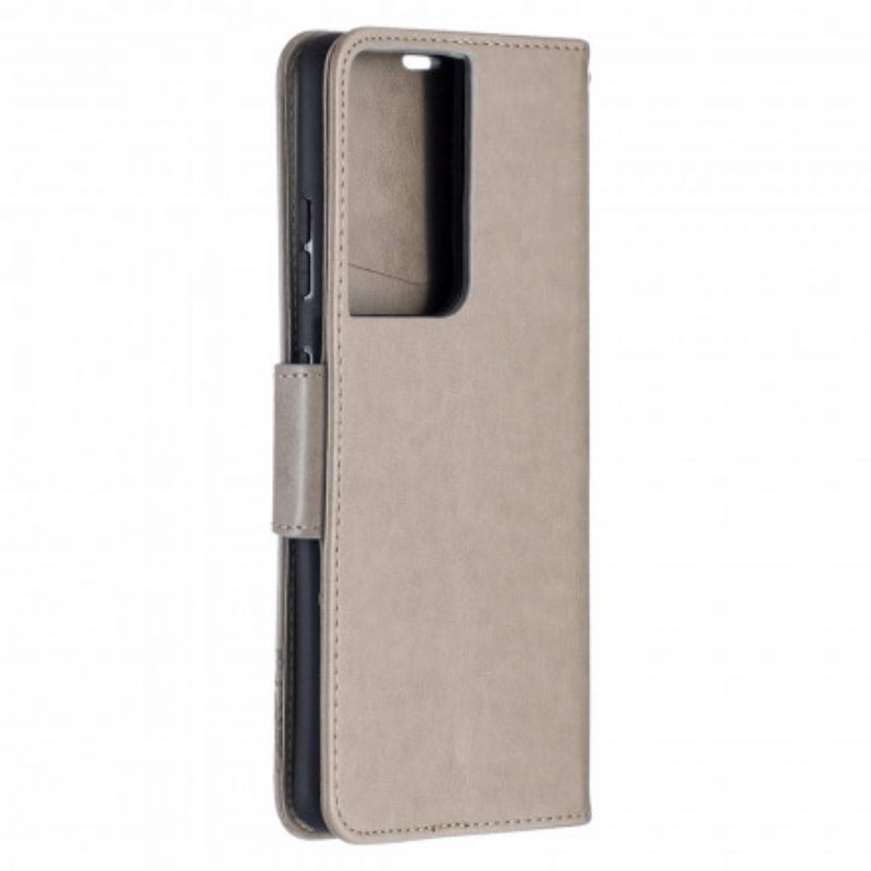 Flip Case voor Samsung Galaxy S21 Ultra 5G Vlinders Tijdens De Vlucht Met Lanyard