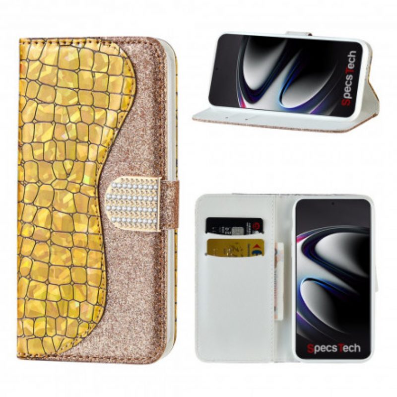 Folio-hoesje voor Samsung Galaxy S21 Ultra 5G Krokodil Diamanten