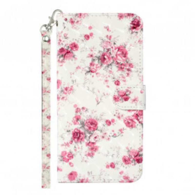 Folio-hoesje voor Samsung Galaxy S21 Ultra 5G Met Ketting Band Lichtvlek Bloemen