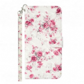 Folio-hoesje voor Samsung Galaxy S21 Ultra 5G Met Ketting Band Lichtvlek Bloemen