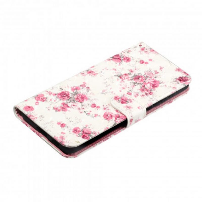 Folio-hoesje voor Samsung Galaxy S21 Ultra 5G Met Ketting Band Lichtvlek Bloemen