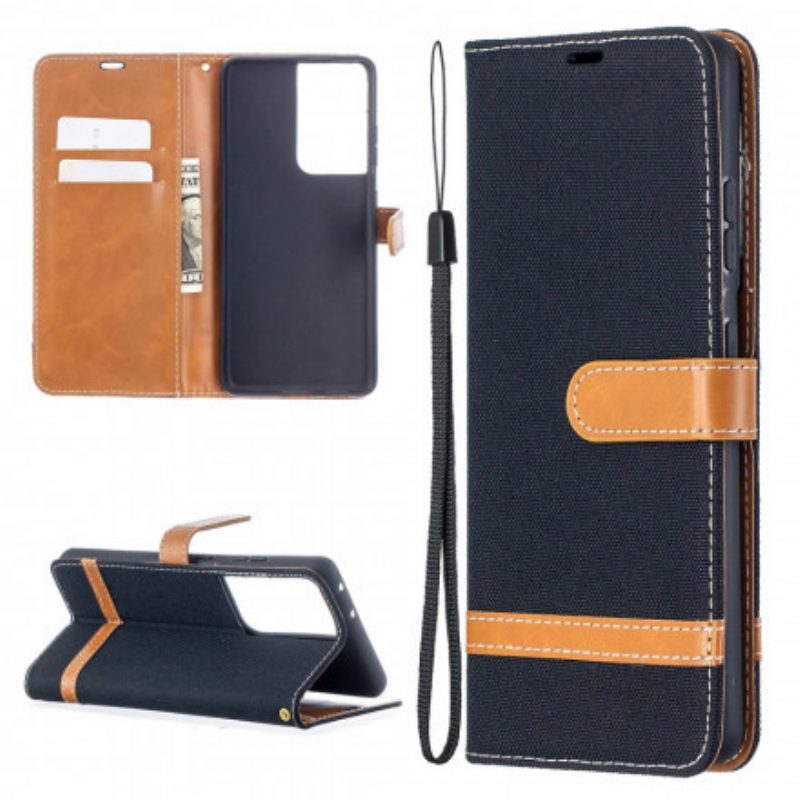 Folio-hoesje voor Samsung Galaxy S21 Ultra 5G Met Ketting Band Van Stof En Leereffect