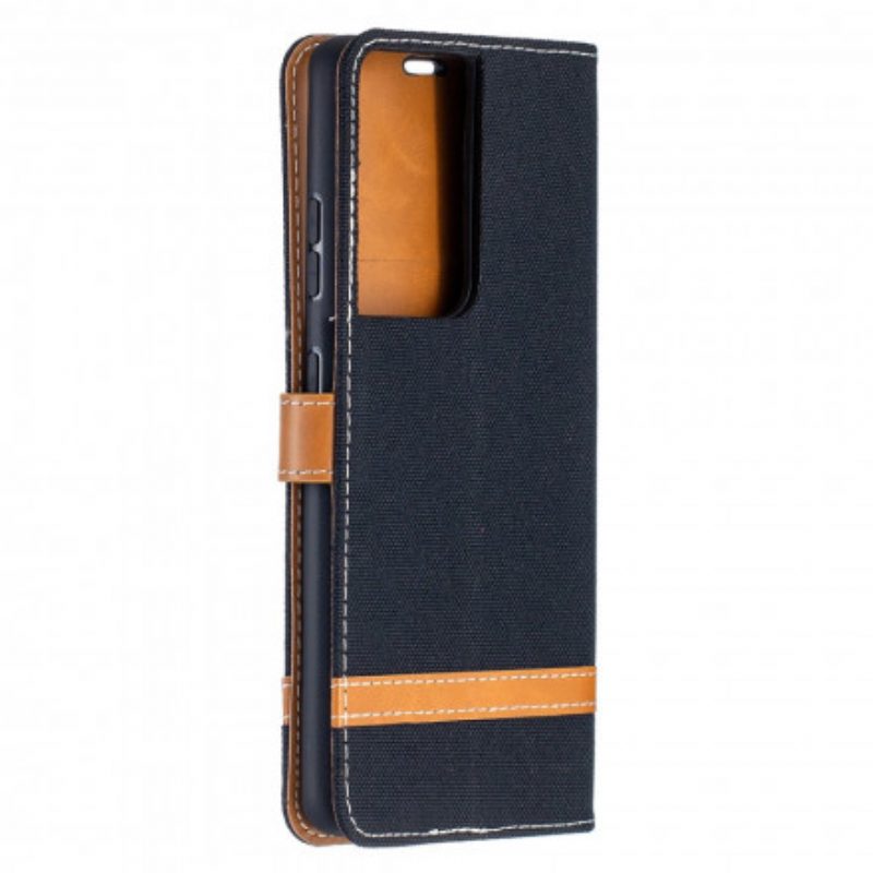 Folio-hoesje voor Samsung Galaxy S21 Ultra 5G Met Ketting Band Van Stof En Leereffect