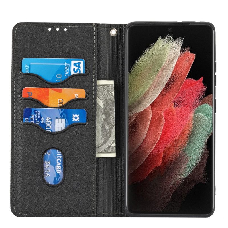 Folio-hoesje voor Samsung Galaxy S21 Ultra 5G Met Ketting Geweven Leren Stijl Met Bandjes