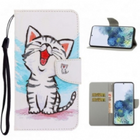 Folio-hoesje voor Samsung Galaxy S21 Ultra 5G Met Ketting Strappy Kleur Kitten