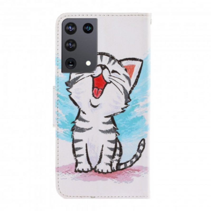 Folio-hoesje voor Samsung Galaxy S21 Ultra 5G Met Ketting Strappy Kleur Kitten