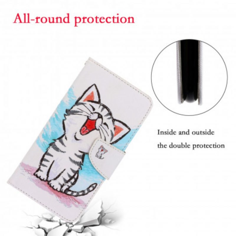 Folio-hoesje voor Samsung Galaxy S21 Ultra 5G Met Ketting Strappy Kleur Kitten