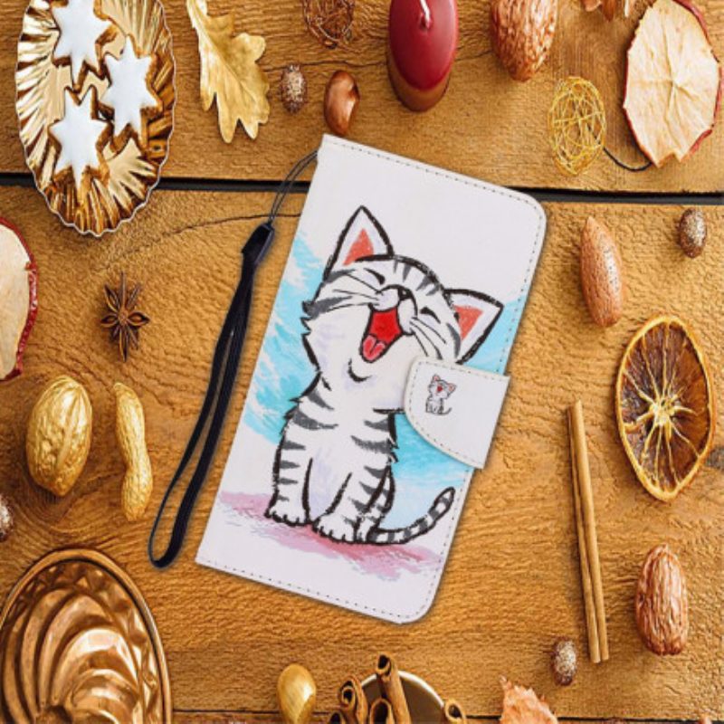 Folio-hoesje voor Samsung Galaxy S21 Ultra 5G Met Ketting Strappy Kleur Kitten