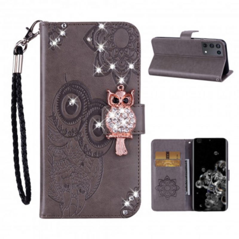 Folio-hoesje voor Samsung Galaxy S21 Ultra 5G Uil Mandala En Charme