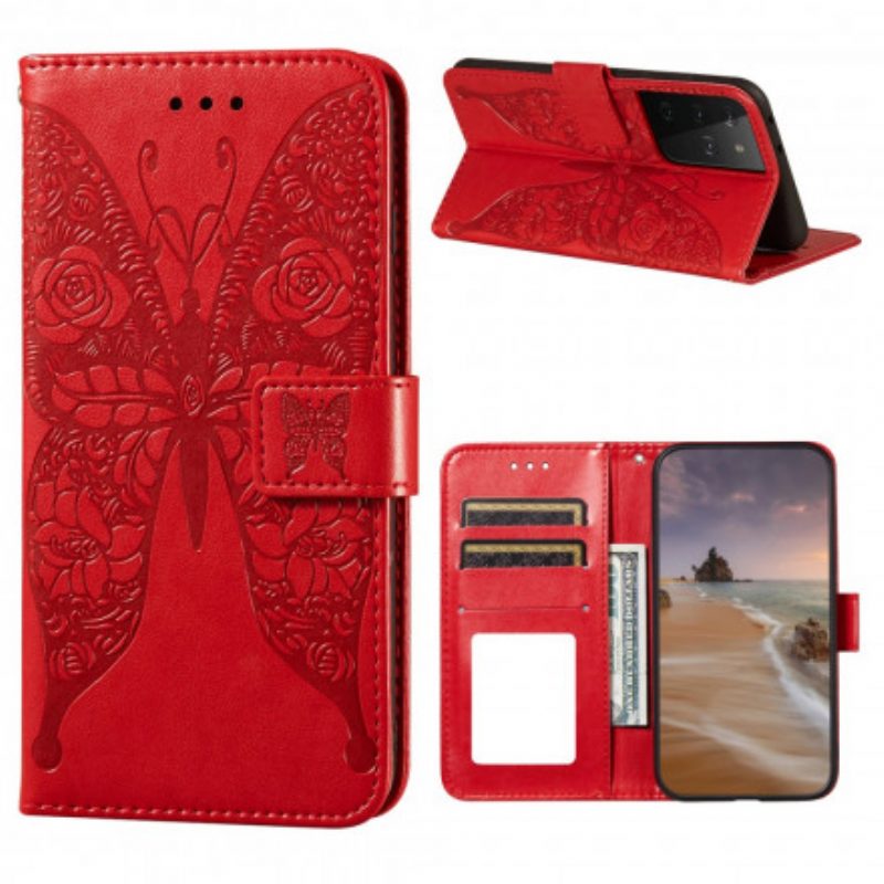 Folio-hoesje voor Samsung Galaxy S21 Ultra 5G Vlinders Bloemenpatroon