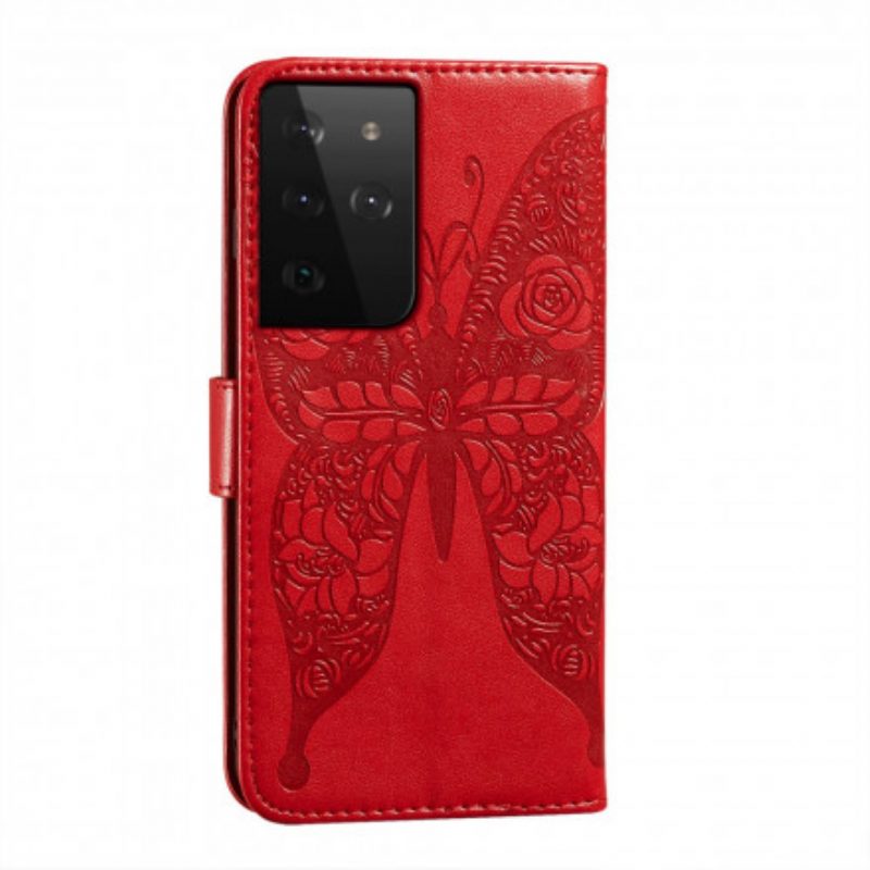 Folio-hoesje voor Samsung Galaxy S21 Ultra 5G Vlinders Bloemenpatroon