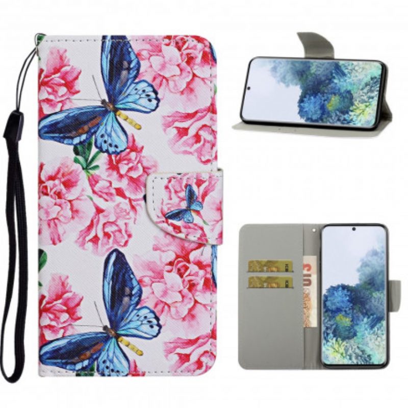 Folio-hoesje voor Samsung Galaxy S21 Ultra 5G Vlinders Floral Lanyard