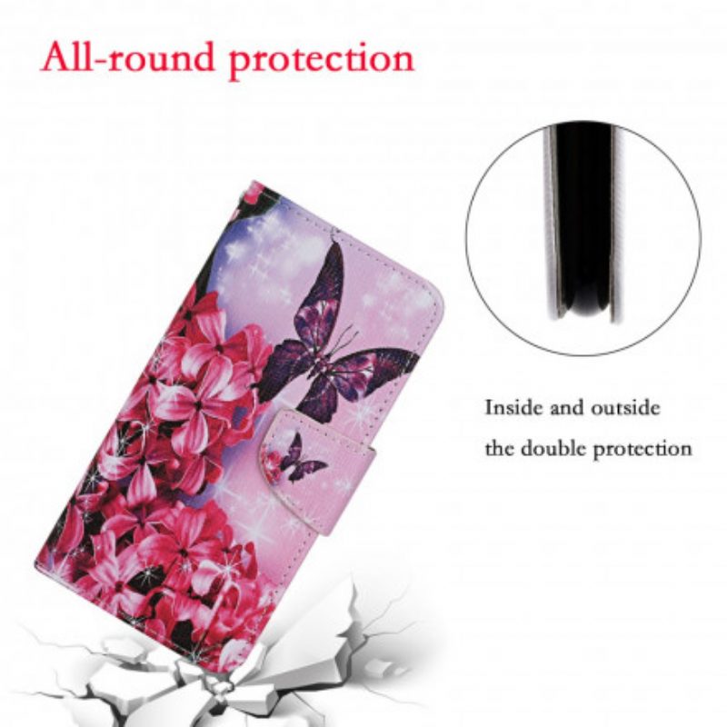 Folio-hoesje voor Samsung Galaxy S21 Ultra 5G Vlinders Floral Lanyard