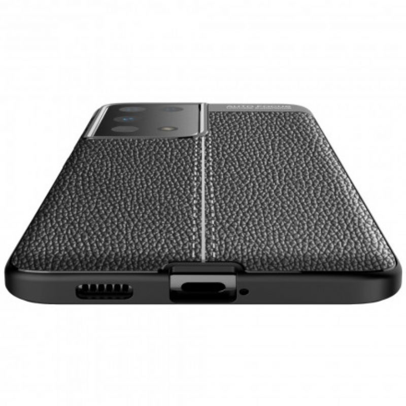 Hoesje voor Samsung Galaxy S21 Ultra 5G Dubbellijnig Litchi-leereffect