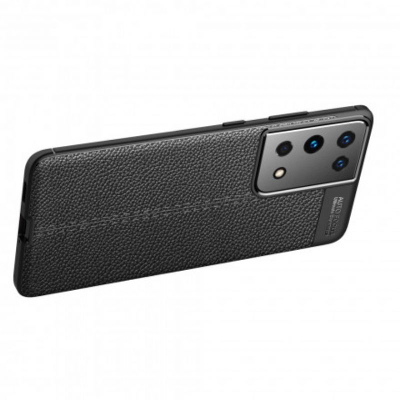 Hoesje voor Samsung Galaxy S21 Ultra 5G Dubbellijnig Litchi-leereffect