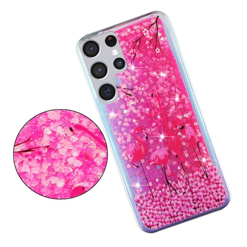 Hoesje voor Samsung Galaxy S21 Ultra 5G Flamingo Pailletten