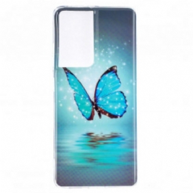 Hoesje voor Samsung Galaxy S21 Ultra 5G Fluorescerende Blauwe Vlinder