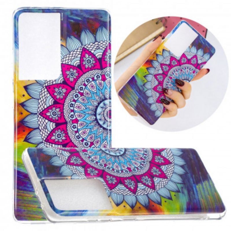 Hoesje voor Samsung Galaxy S21 Ultra 5G Fluorescerende Kleurrijke Mandala