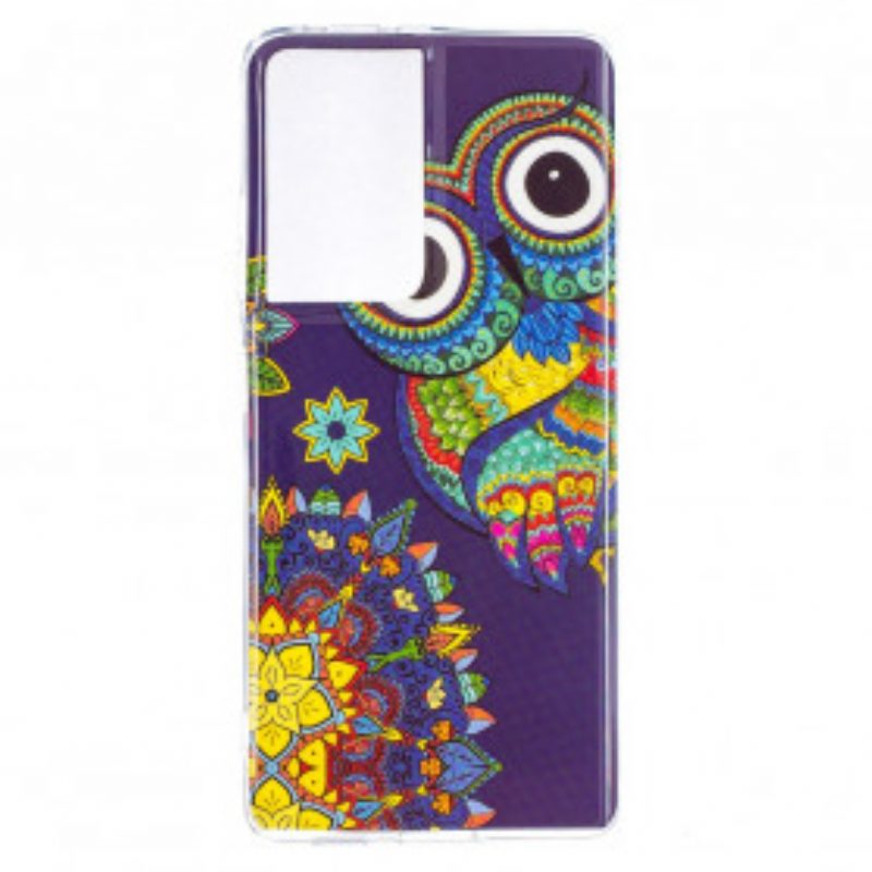 Hoesje voor Samsung Galaxy S21 Ultra 5G Fluorescerende Uil Mandala