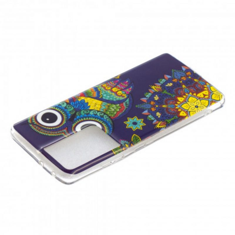 Hoesje voor Samsung Galaxy S21 Ultra 5G Fluorescerende Uil Mandala