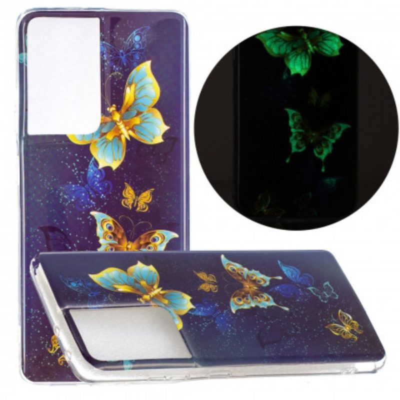 Hoesje voor Samsung Galaxy S21 Ultra 5G Fluorescerende Vlinders Serie