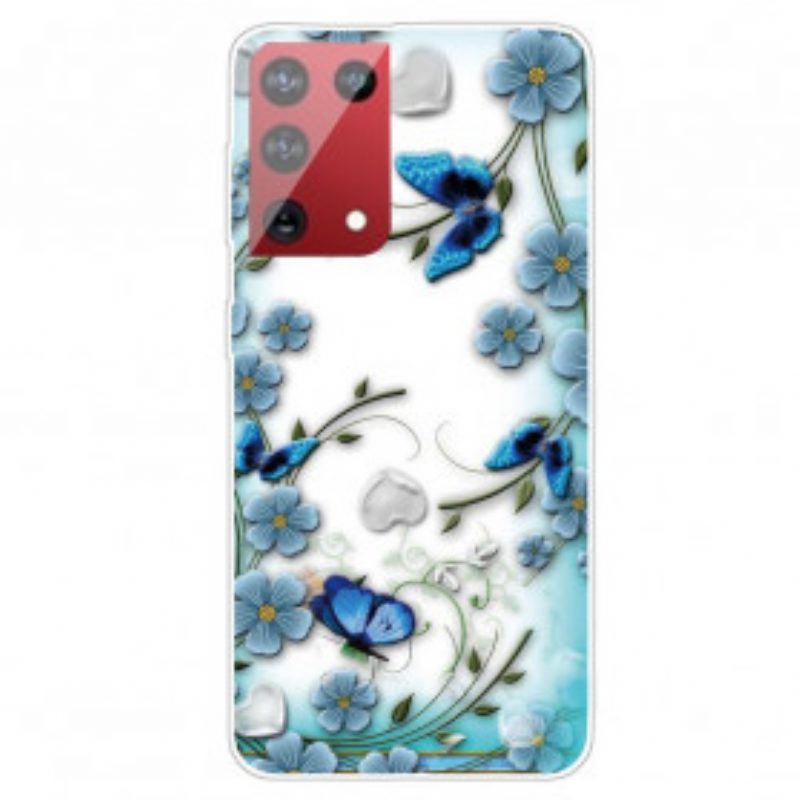 Hoesje voor Samsung Galaxy S21 Ultra 5G Retro Vlinders En Bloemen