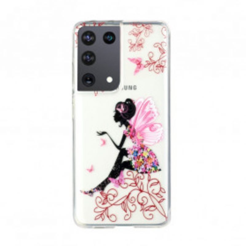 Hoesje voor Samsung Galaxy S21 Ultra 5G Transparante Bloemenfee