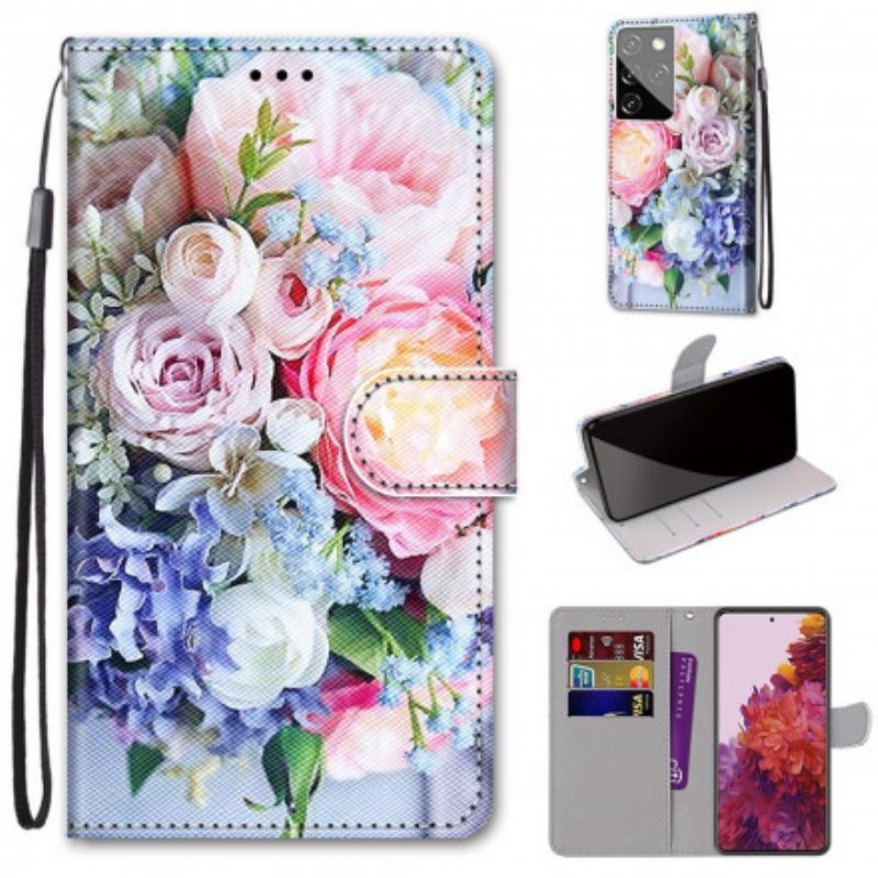 Leren Hoesje voor Samsung Galaxy S21 Ultra 5G Bloemen Wonder