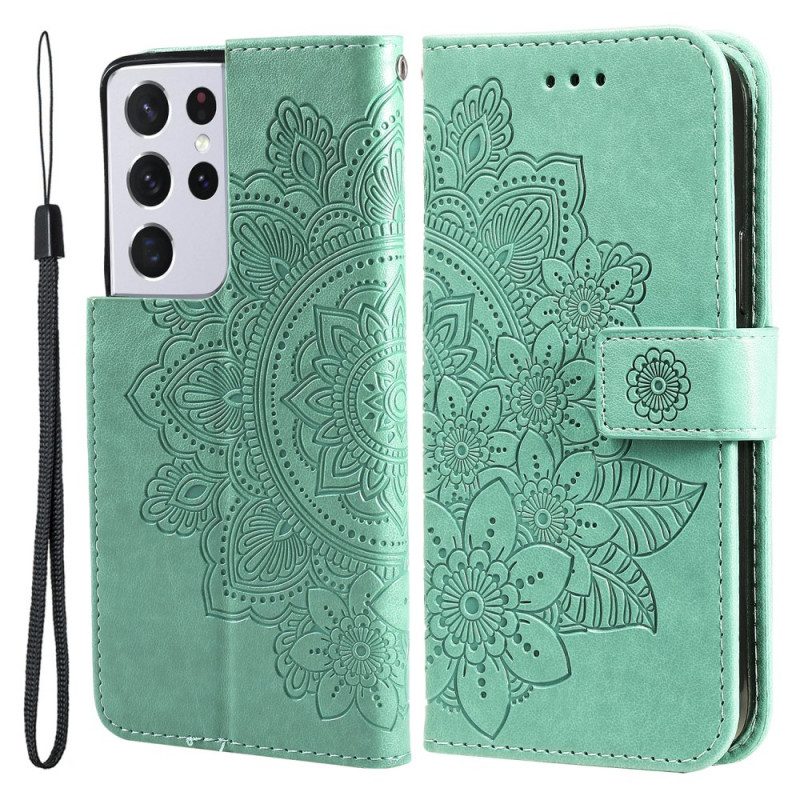 Leren Hoesje voor Samsung Galaxy S21 Ultra 5G Bloemmandala