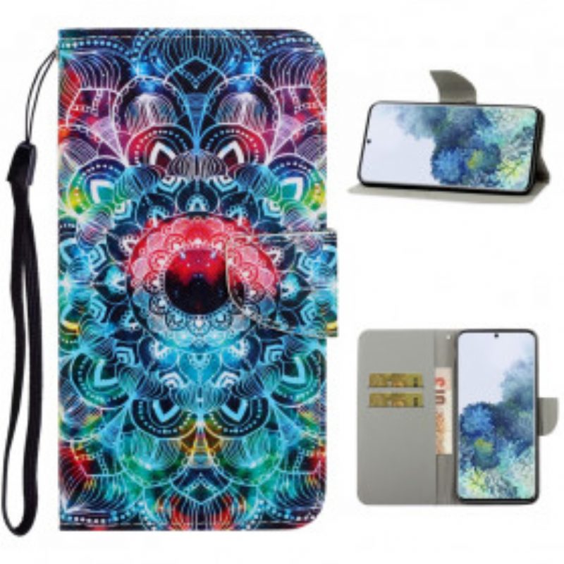 Leren Hoesje voor Samsung Galaxy S21 Ultra 5G Met Ketting Flitsende Strappy Mandala