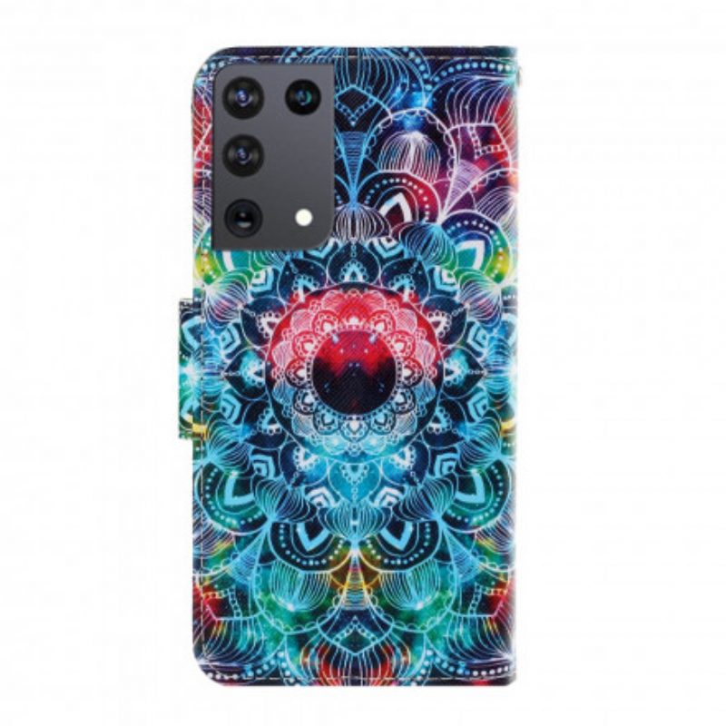 Leren Hoesje voor Samsung Galaxy S21 Ultra 5G Met Ketting Flitsende Strappy Mandala