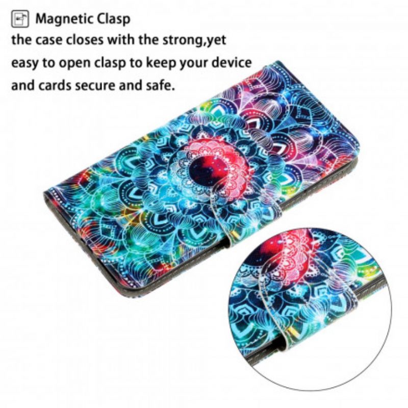 Leren Hoesje voor Samsung Galaxy S21 Ultra 5G Met Ketting Flitsende Strappy Mandala