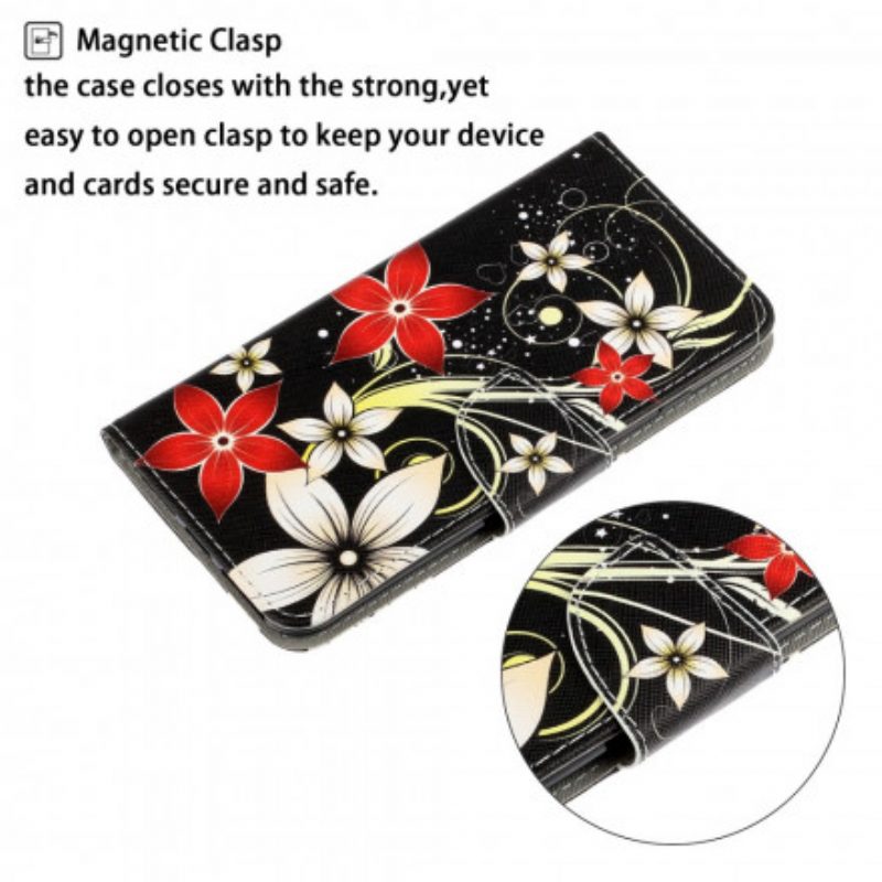 Leren Hoesje voor Samsung Galaxy S21 Ultra 5G Met Ketting Kleurrijke Strappy Bloemen