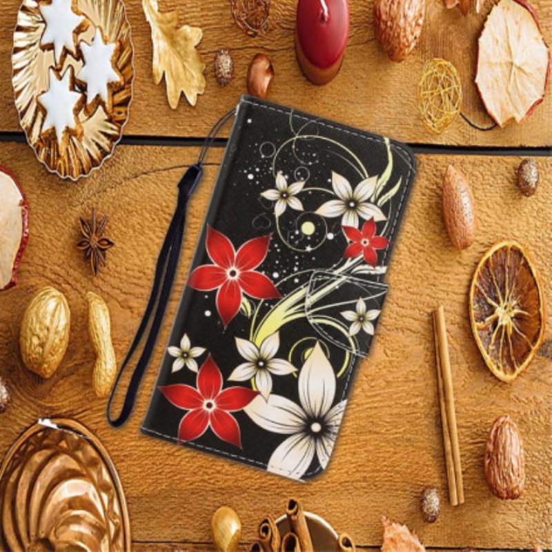 Leren Hoesje voor Samsung Galaxy S21 Ultra 5G Met Ketting Kleurrijke Strappy Bloemen