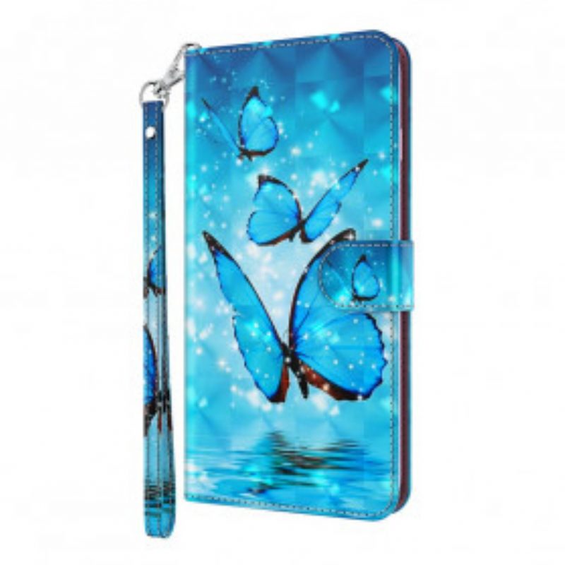 Leren Hoesje voor Samsung Galaxy S21 Ultra 5G Vliegende Blauwe Vlinders