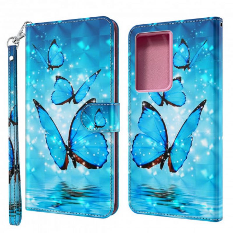 Leren Hoesje voor Samsung Galaxy S21 Ultra 5G Vliegende Blauwe Vlinders