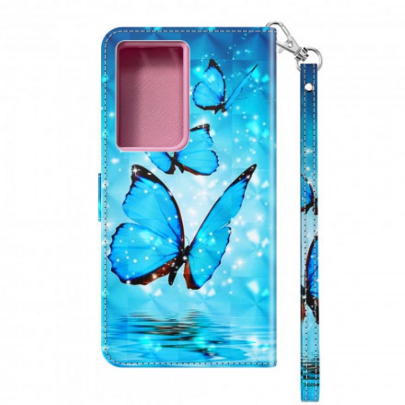 Leren Hoesje voor Samsung Galaxy S21 Ultra 5G Vliegende Blauwe Vlinders