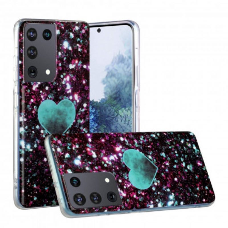 Telefoonhoesje voor Samsung Galaxy S21 Ultra 5G Glitter Marmeren Hart