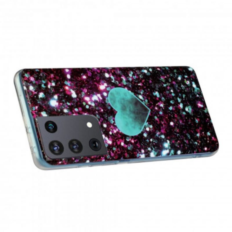 Telefoonhoesje voor Samsung Galaxy S21 Ultra 5G Glitter Marmeren Hart