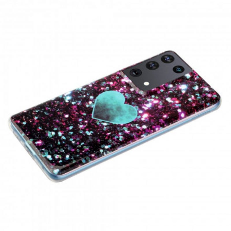 Telefoonhoesje voor Samsung Galaxy S21 Ultra 5G Glitter Marmeren Hart