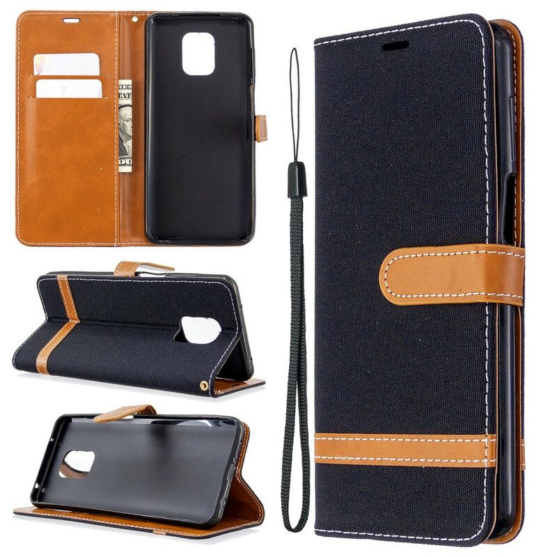 Flip Case voor Xiaomi Redmi Note 9S / 9 Pro Met Ketting Band Van Stof En Leereffect