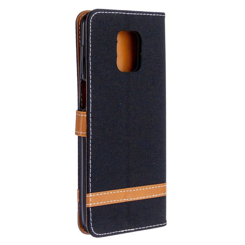 Flip Case voor Xiaomi Redmi Note 9S / 9 Pro Met Ketting Band Van Stof En Leereffect