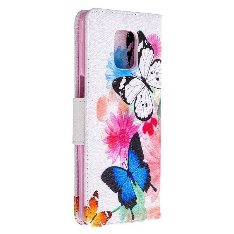 Folio-hoesje voor Xiaomi Redmi Note 9S / 9 Pro Geschilderde Vlinders En Bloemen