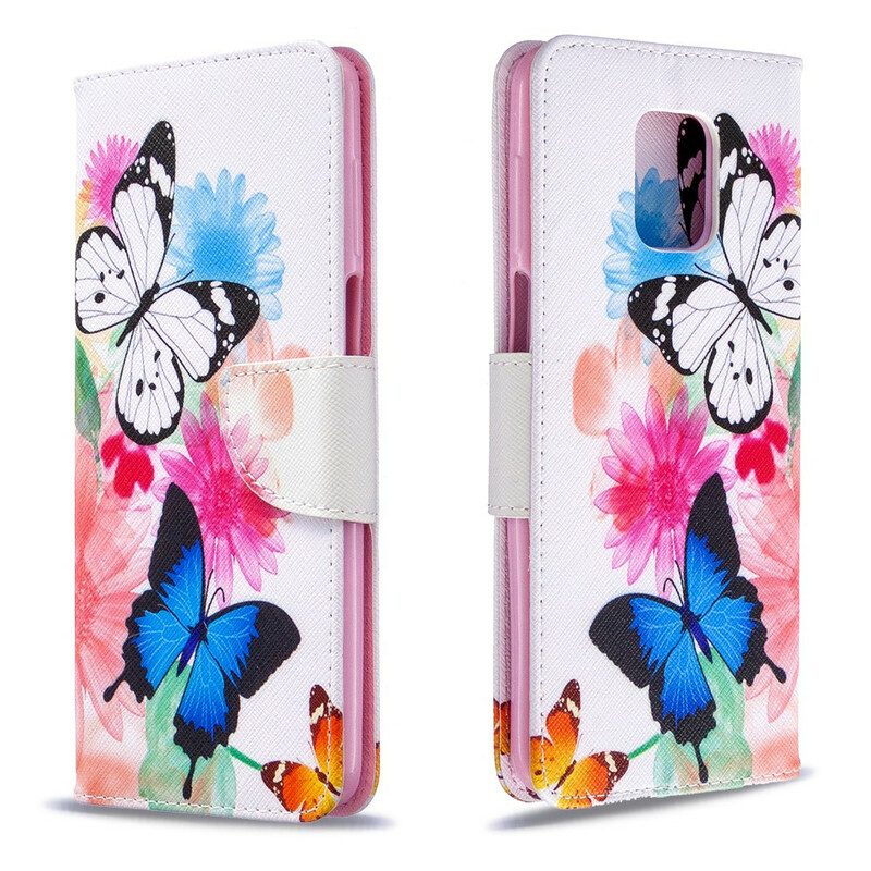 Folio-hoesje voor Xiaomi Redmi Note 9S / 9 Pro Geschilderde Vlinders En Bloemen