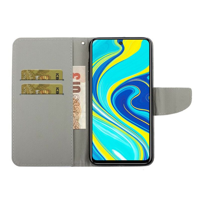 Folio-hoesje voor Xiaomi Redmi Note 9S / 9 Pro Met Ketting Romantische Roos Met Riem