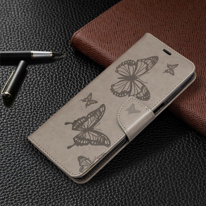 Folio-hoesje voor Xiaomi Redmi Note 9S / 9 Pro Met Ketting String Vlinders